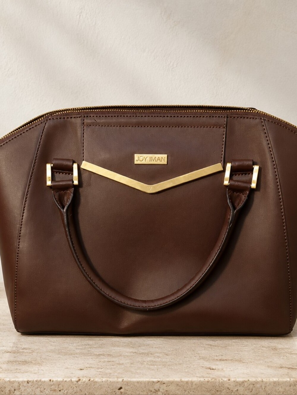 JOY & IMAN Brown Leatherette Clutch with Gold Accents